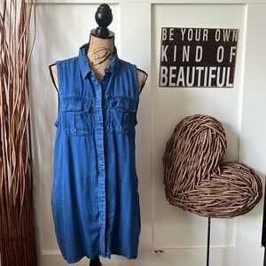 Life In Progress Denim Sleeveless Tunic With Pockets on the Chest